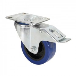 Поворотное колесо 100 мм синее с тормозом 372191